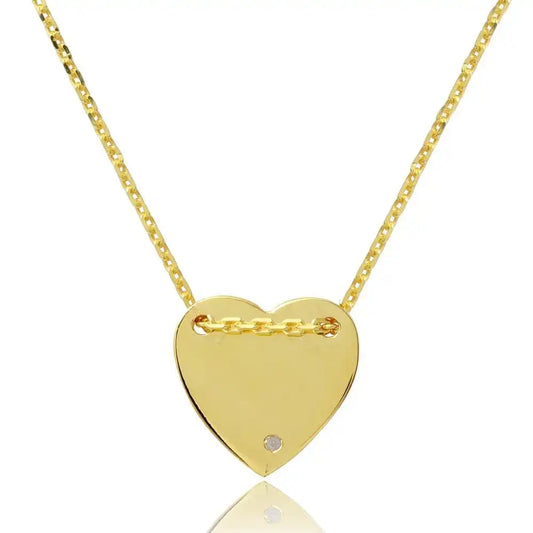 925 Sterling Silver Gold Plated Engravable Heart Shaped Necklace with CZ