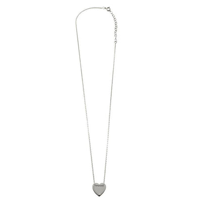 925 Sterling Silver Rhodium Plated Engravable Heart Shaped Necklace with CZ
