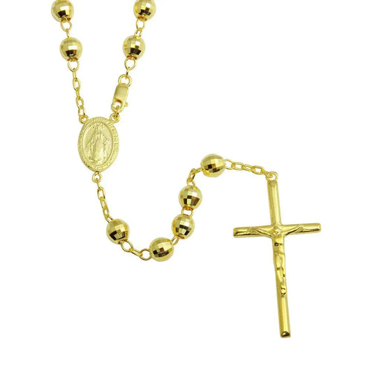 925 Sterling Silver Gold Plated Diamond Cut Rosary