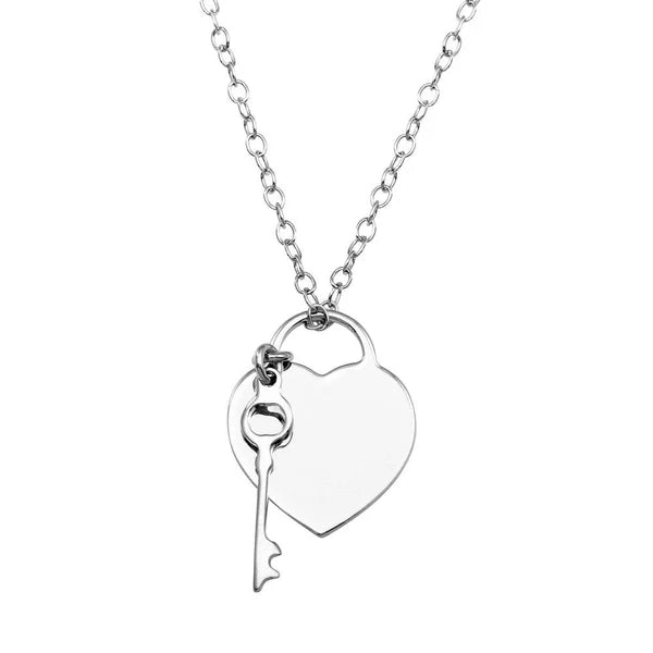 925 Sterling Silver Rhodium Plated Heart With Key