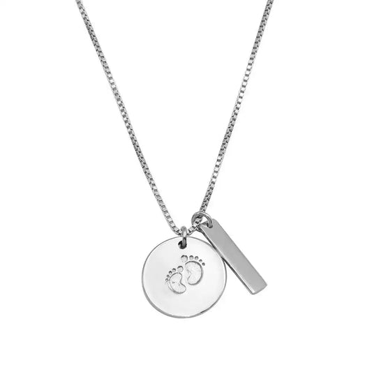 925 Sterling Silver Rhodium Plated Disc Foot Print Box Chain Necklace