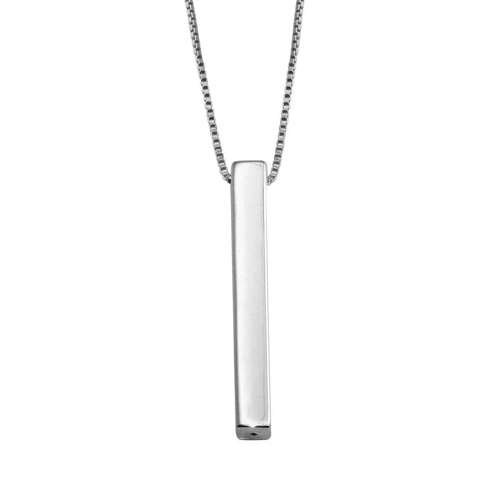925 Sterling Silver Rhodium Plated Drop Down Bar Necklace