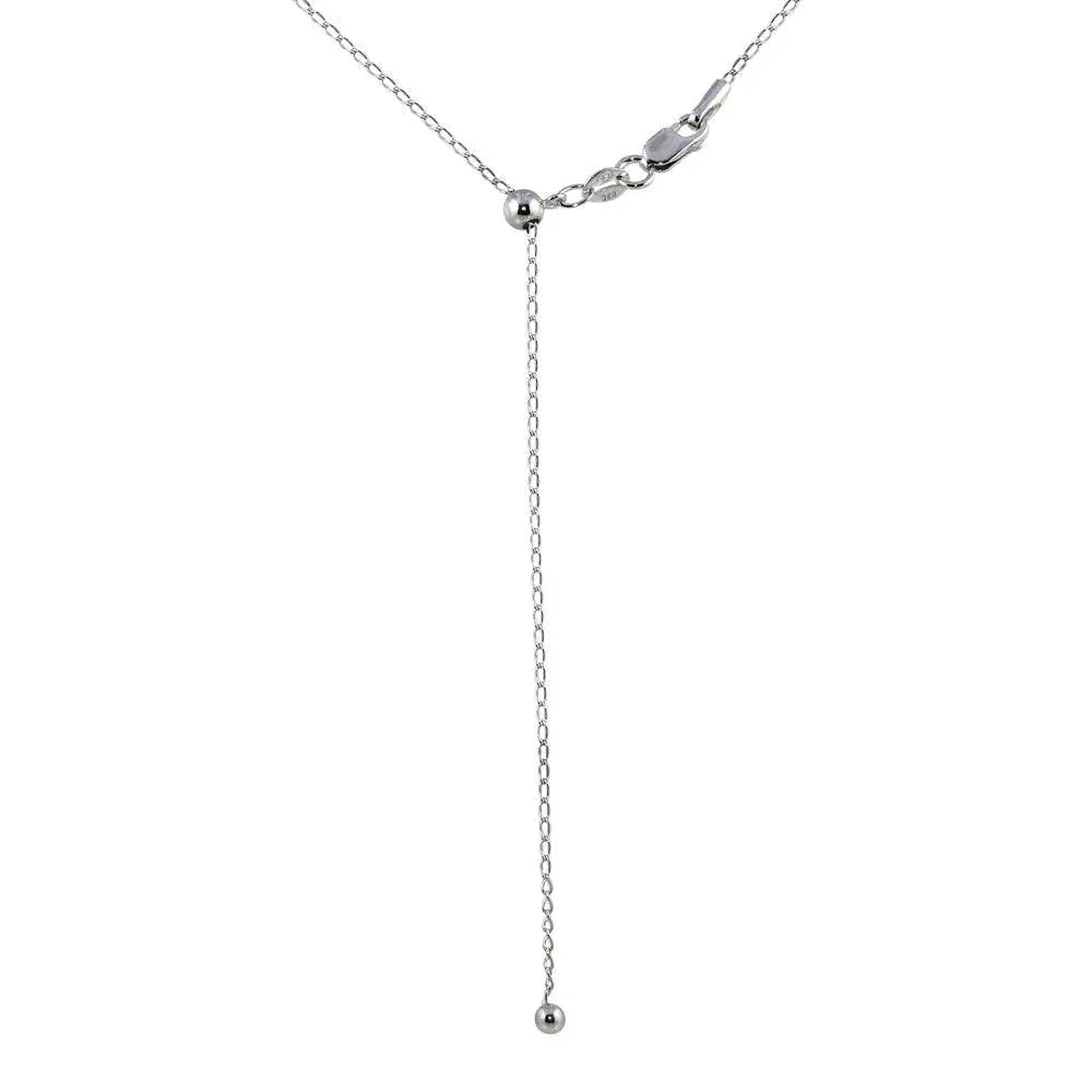 925 Sterling Silver Rhodium Plated Adjustable Link Slider Chain with Hanging Bead