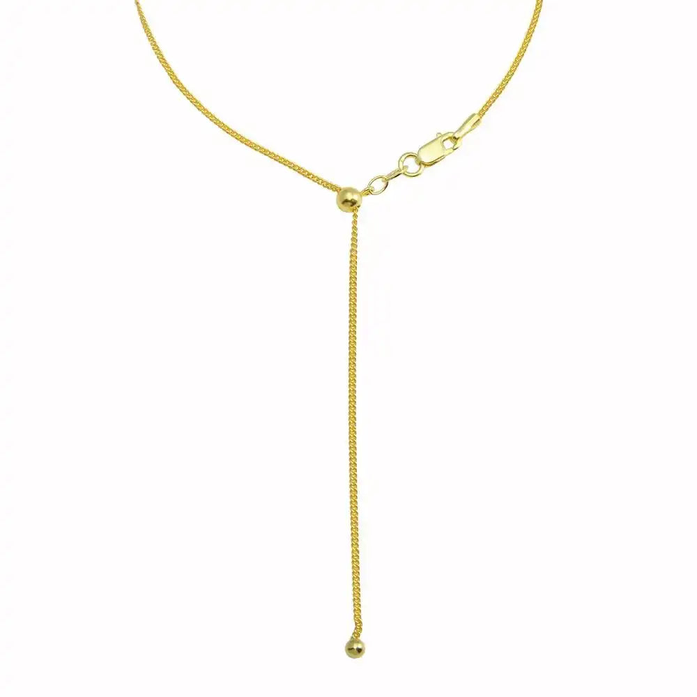 925 Sterling Silver Gold Plated Adjustable Curb Slider Chain with Hanging Bead