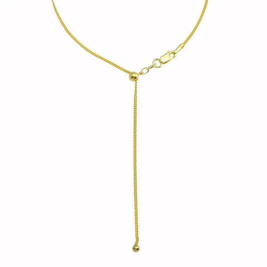 925 Sterling Silver Gold Plated Adjustable Curb Slider Chain with Hanging Bead