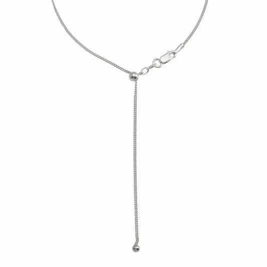 925 Sterling Silver Rhodium Plated Adjustable Curb Slider Chain with Hanging Bead