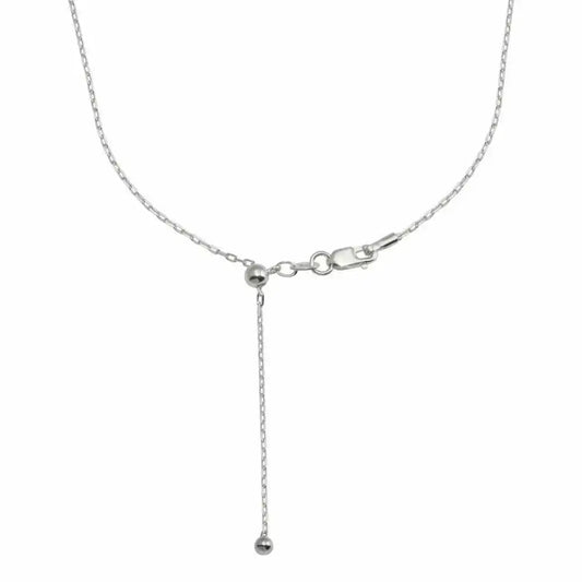 925 Sterling Silver Rhodium Plated Adjustable Link Slider Chain with Hanging Bead