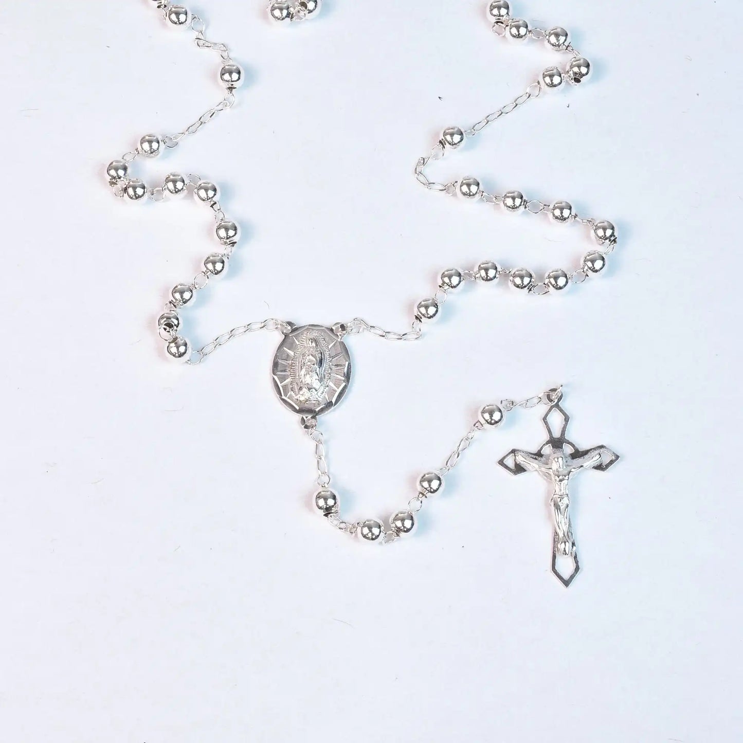 925 Sterling Silver High Polished 5mm Smooth Bead Rosary