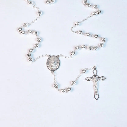 925 Sterling Silver High Polished 5mm Smooth Bead Rosary