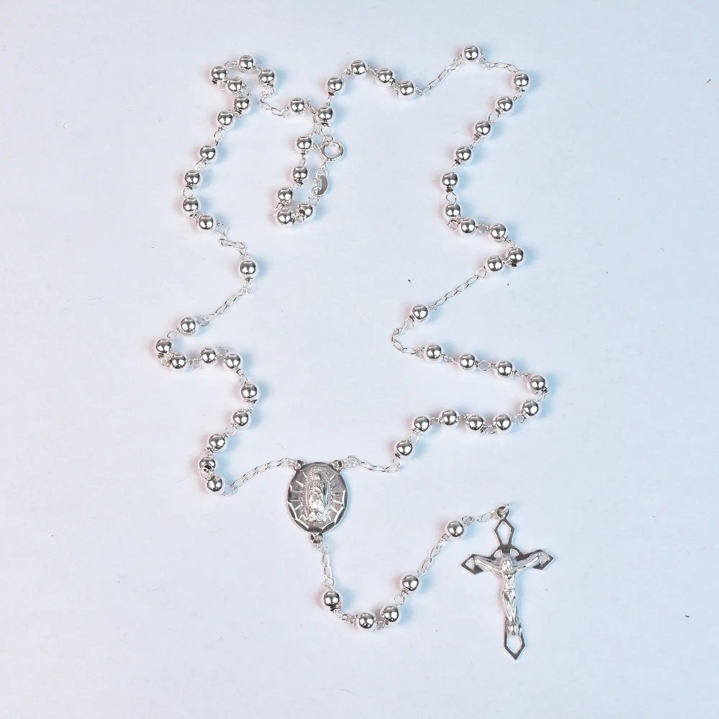 925 Sterling Silver High Polished 5mm Smooth Bead Rosary
