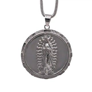 925 Sterling Silver High Polished Anti Tarnish 23.1mm Round Our Lady of Guadalupe Pendant