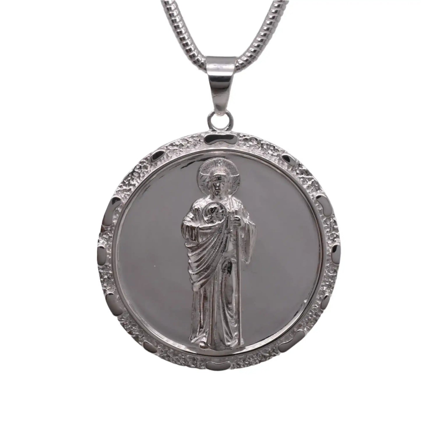 925 Sterling Silver High Polished Anti Tarnish 23mm Round Saint Jude Pendant