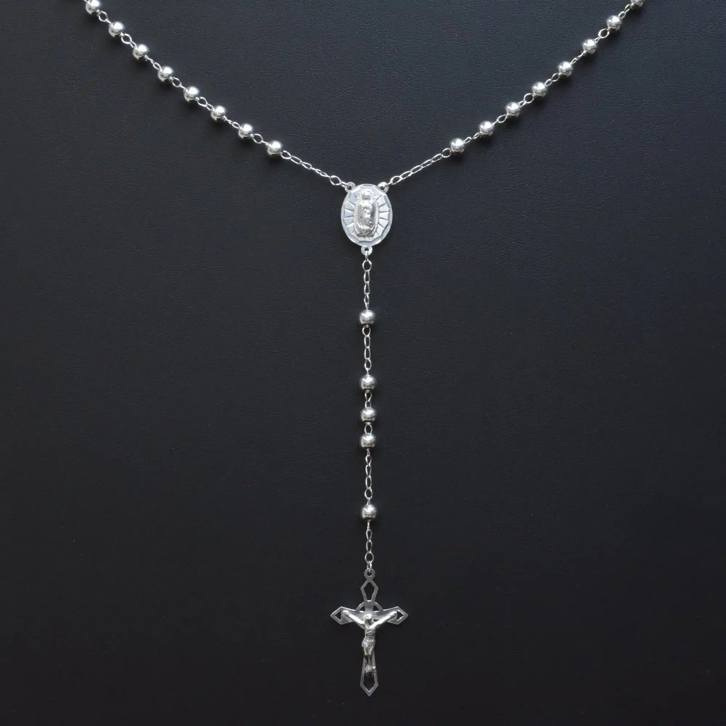 925 Sterling Silver High Polished 6mm Smooth Bead Rosary