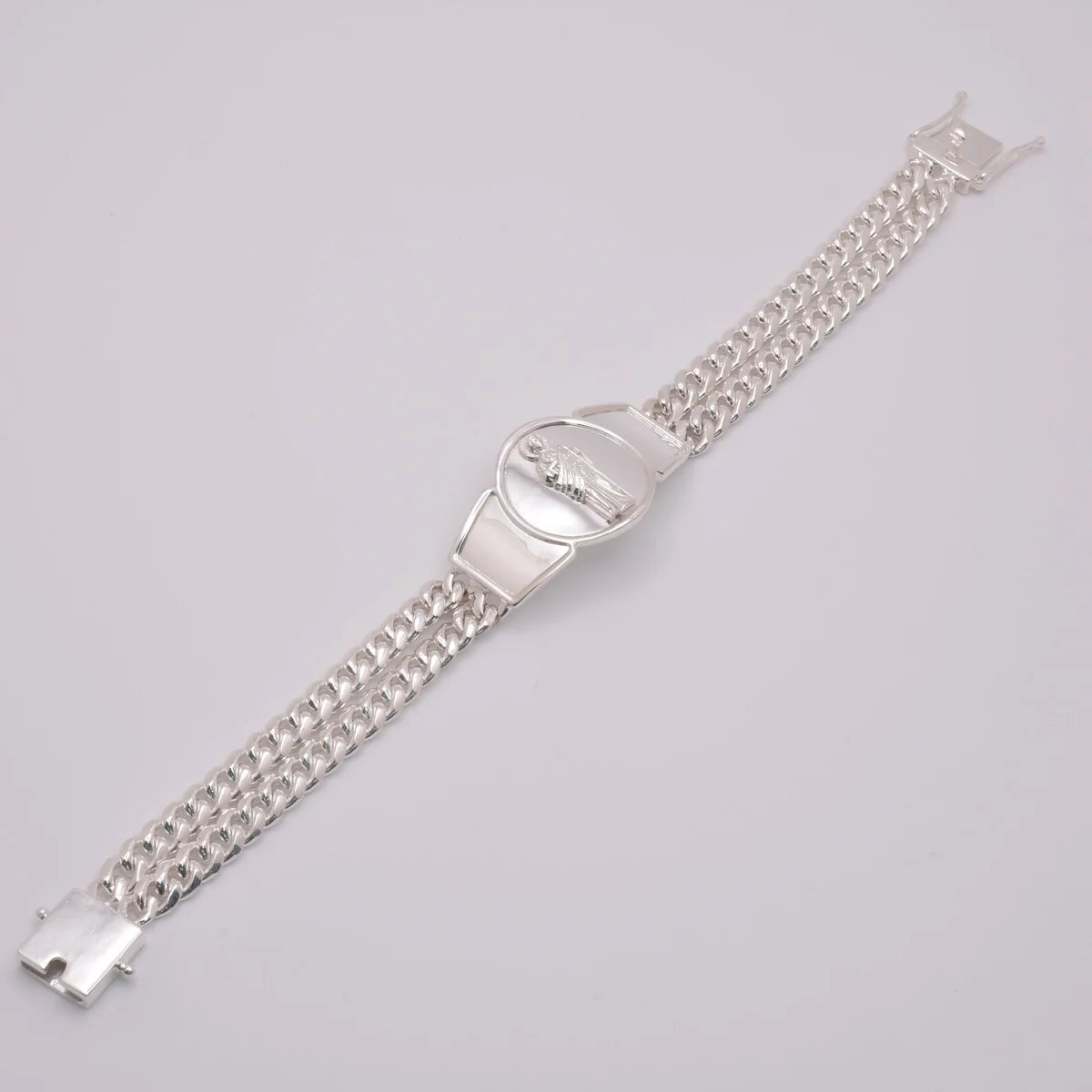 925 Sterling Silver Curb Two Strand Saint Jude 12.4mm Bracelet