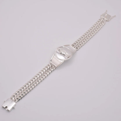 925 Sterling Silver Curb Two Strand Saint Jude 12.4mm Bracelet