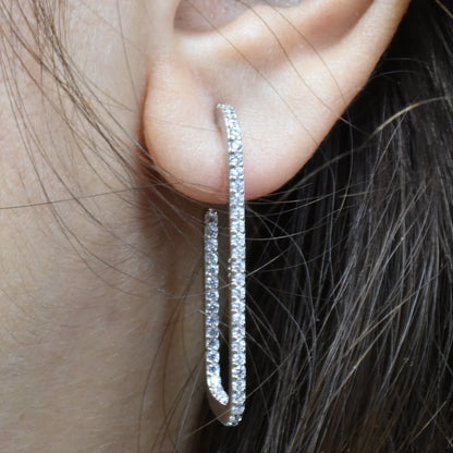 925 Sterling Silver Rhodium Plated Semi Square Stud Earring