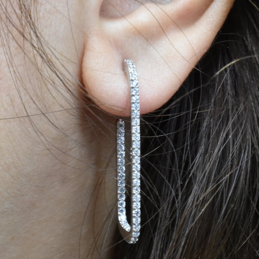 925 Sterling Silver Rhodium Plated Semi Square Stud Earring