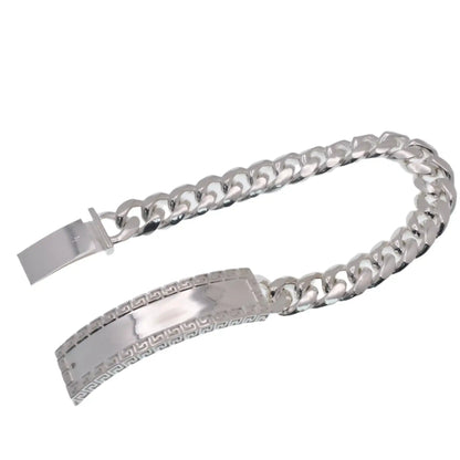 925 Sterling Silver Cuban 10.5mm Greek Key ID Bracelet