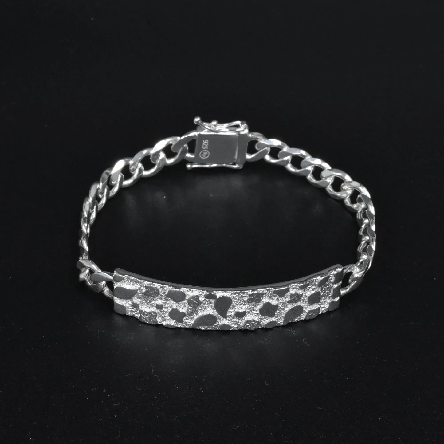 925 Sterling Silver Curb 7.5mm Nugget ID Bracelet