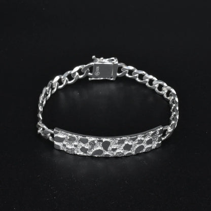 925 Sterling Silver Curb 7.5mm Nugget ID Bracelet