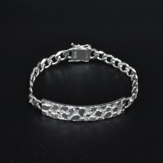 925 Sterling Silver Curb 7.5mm Nugget ID Bracelet