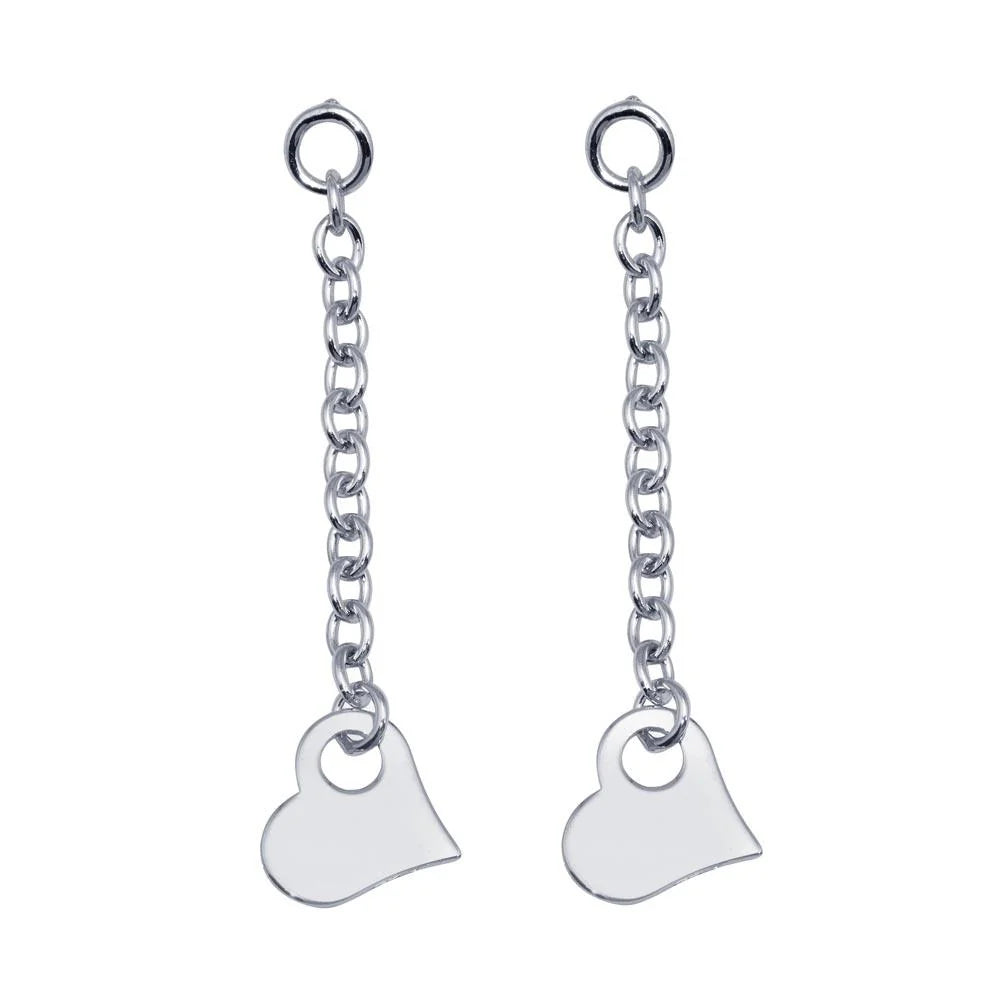 925 Sterling Silver Rhodium Plated Drop Heart Earrings