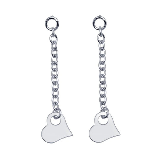 925 Sterling Silver Rhodium Plated Drop Heart Earrings