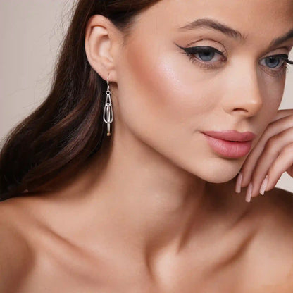 925 Sterling Silver Rhodium Plated Two Teardrop Dangling Hook Earrings