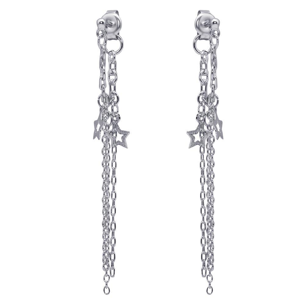 925 Silver Rhodium Plated Multiple Wire Dangling Open Star Stud Earrings
