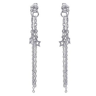 925 Silver Rhodium Plated Multiple Wire Dangling Open Star Stud Earrings