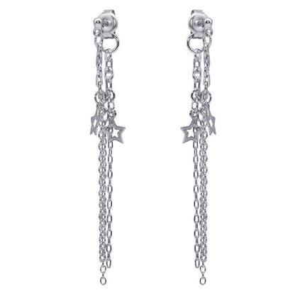 925 Silver Rhodium Plated Multiple Wire Dangling Open Star Stud Earrings