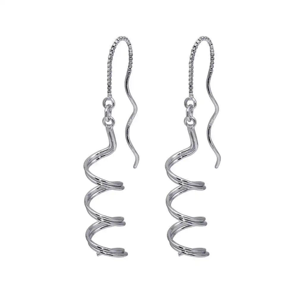925 Sterling Silver Rhodium Plated Spiral Dangling Hook Earrings