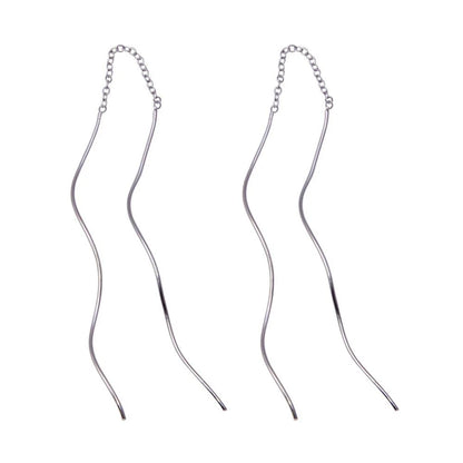925 Silver Rhodium Plated Two Dangling Spiral Stud Earrings