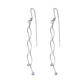 925 Silver Rhodium Plated Two Twisted Wire Threaded Hanging Ball Hook Earrings