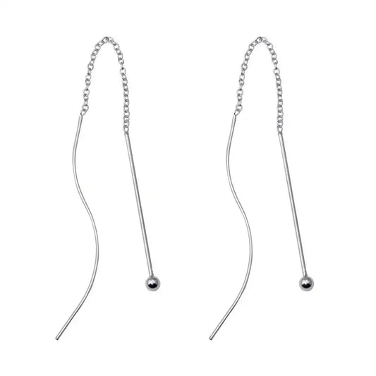 925 Sterling Silver Rhodium Plated Threaded Dangling Hook Earrings