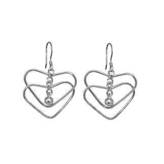 925 Silver Rhodium Plated Open Cross Heart Dangling Hook Earrings