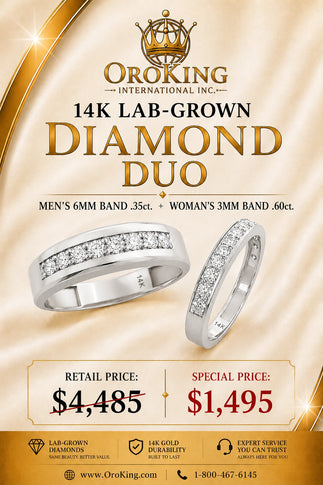 His 6mm and Her 3mm14K White Gold Lab-Grown Diamond Wedding Band Two-Piece Set .95ct. TDW