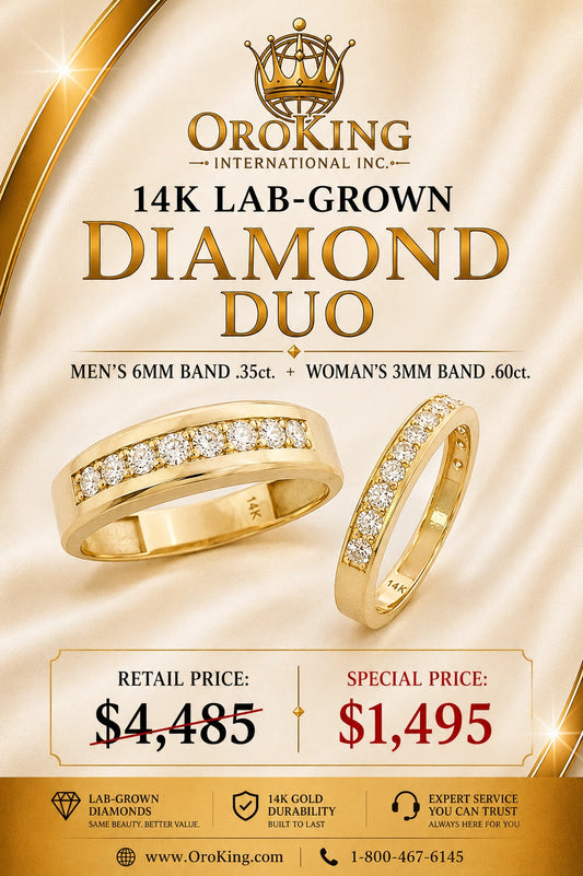 His 6mm and Her 3mm14K Yellow Gold Lab-Grown Diamond Wedding Band Two-Piece Set .95ct. TDW