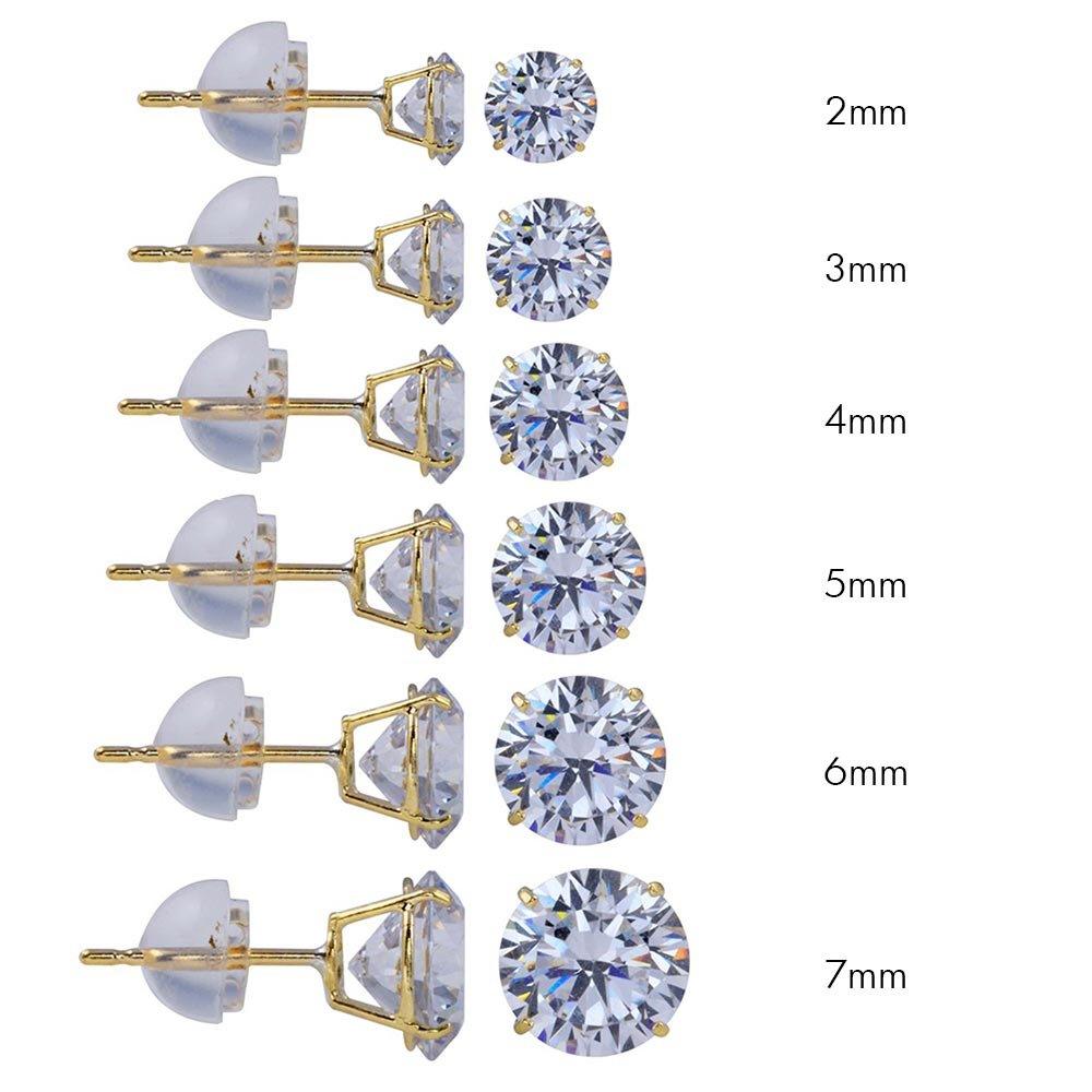 14 Karat Yellow Gold Round Silicone Backing CZ Stud Earring