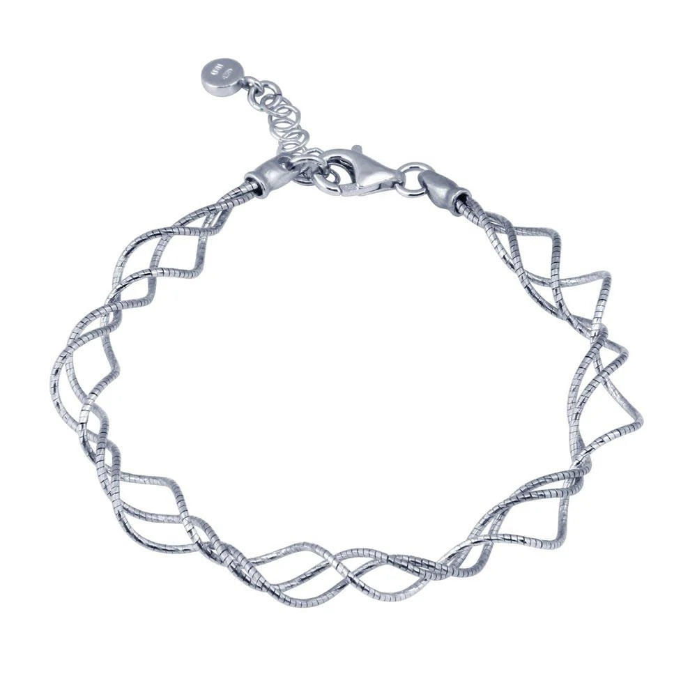 925 Sterling Silver Rhodium Plated Twisted Adjustable Bracelet