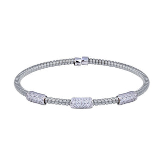 925 Sterling Silver Rhodium Plated Bar CZ Cuff Bracelet