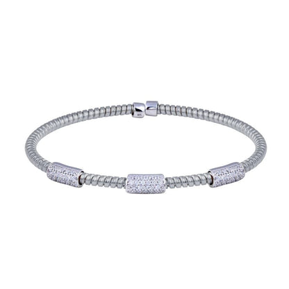 925 Sterling Silver Rhodium Plated Bar CZ Cuff Bracelet
