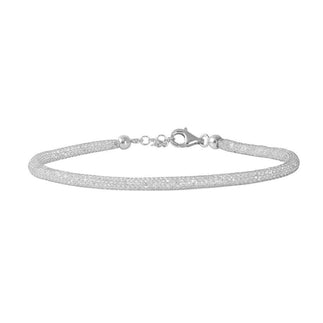 925 Silver Clearance-Rhodium Plated Mesh Embedded CZ Slim Italian Bracelet