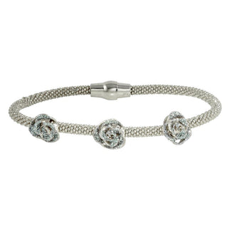 925 Sterling Silver Clearance-Rhodium Plated Magnetic Bracelet with 3 Roses