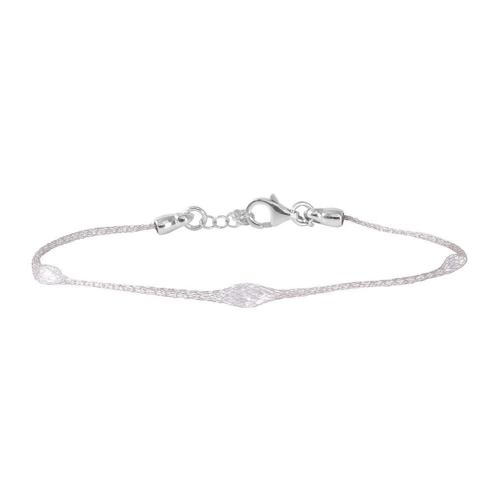 925 Silver Rhodium Plated Mesh Embedded Thin CZ Italian Bracelet