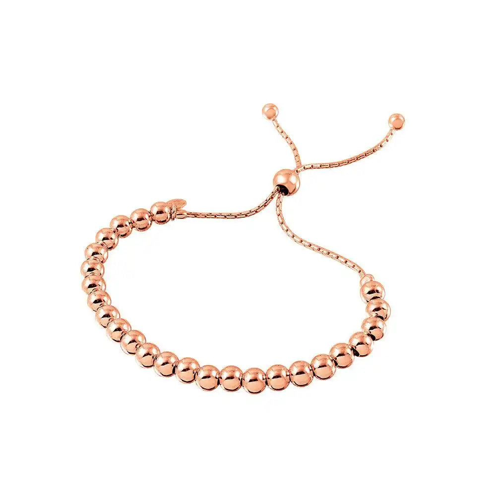 925 Sterling Silver Rose Gold Plated Beaded Lariat Italian Bracelet 5.2mm