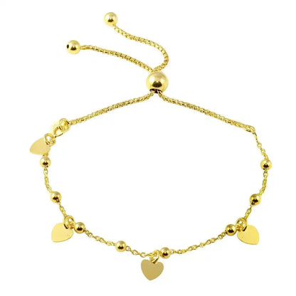 925 Sterling Silver Gold Plated Box Chain Multi Heart and Bead Lariat Bracelet