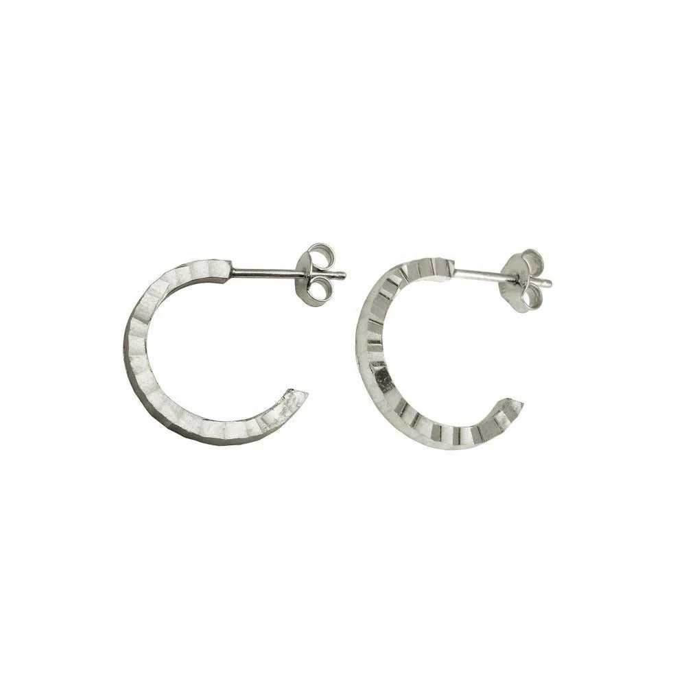 925 Sterling Silver Rhodium Plated Diamond Cut Semi Hoop Earrings 20mm