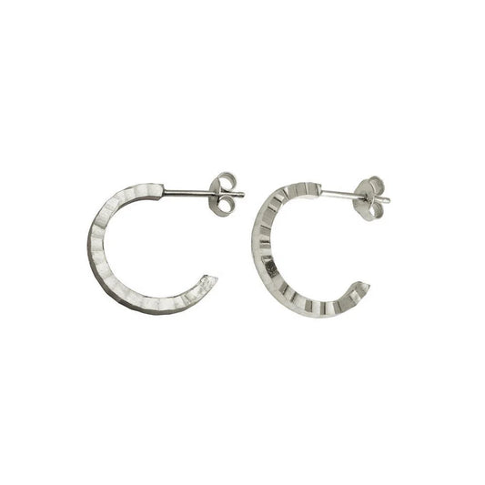 925 Sterling Silver Rhodium Plated Diamond Cut Semi Hoop Earrings 20mm