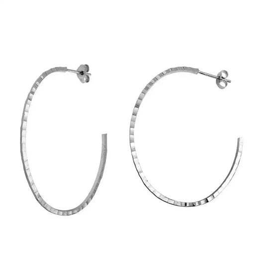 925 Sterling Silver Rhodium Plated Diamond Cut Semi Hoop Earrings 50mm